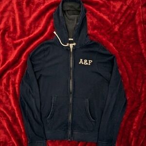 Vintage Abercrombie & Fitch Navy Blue Hoodie Muscle Fit Embroidered Lettering